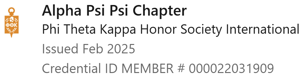 Phi Theta Kappa Certificate